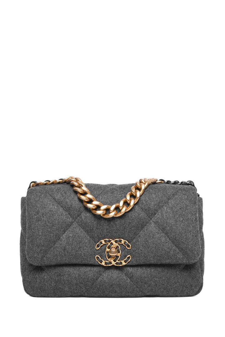 Chanel Wool Quilted Medium Chanel 19 Flap Bag
