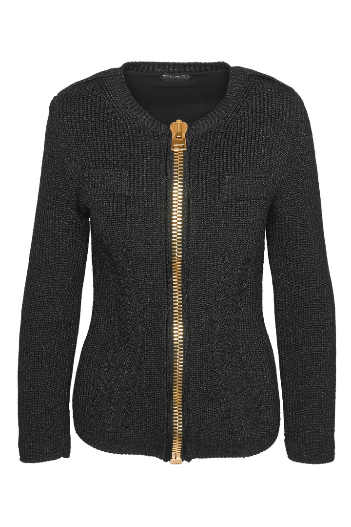 Tom Ford Size L Metallic Knit Zip-Up Cardigan