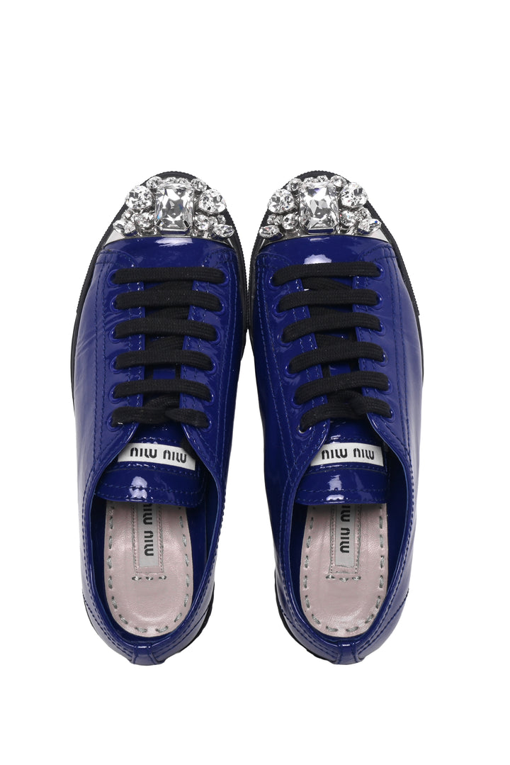 Miu Miu Size 35.5 Patent Leather Embellished Sneaker