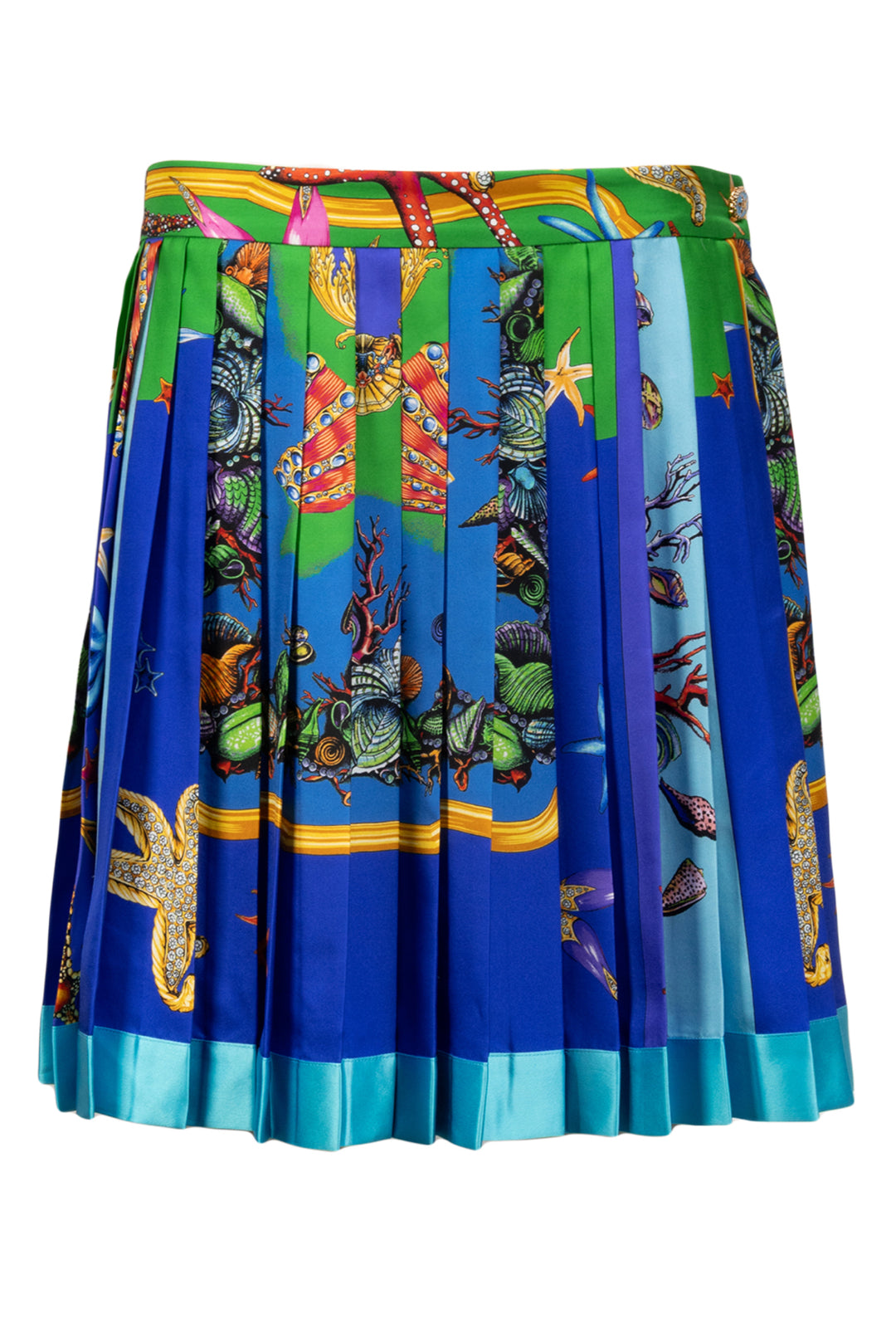 Versace Size XL Silk Ocean Print Blouse & Pleated Mini Skirt Set