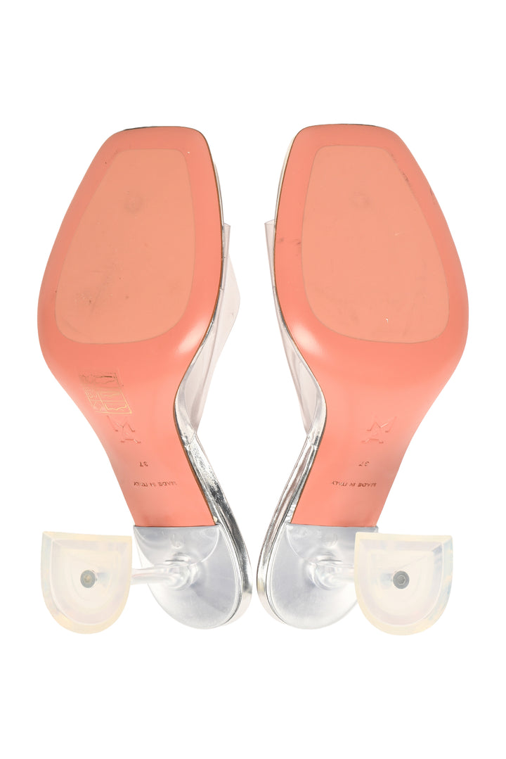 Amina Muaddi Size 37 Lupita PVC & Leather Sandals