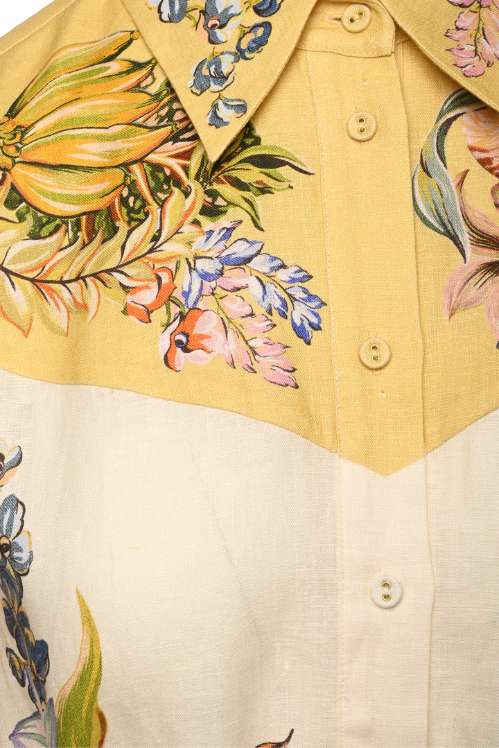 Alemais Size 4 Oleander Printed Flax Midi Shirt Dress