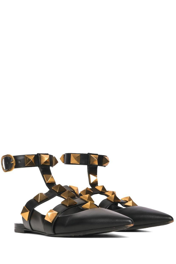 Valentino Size 39 Roman Stud Leather Pointed Toe Flats