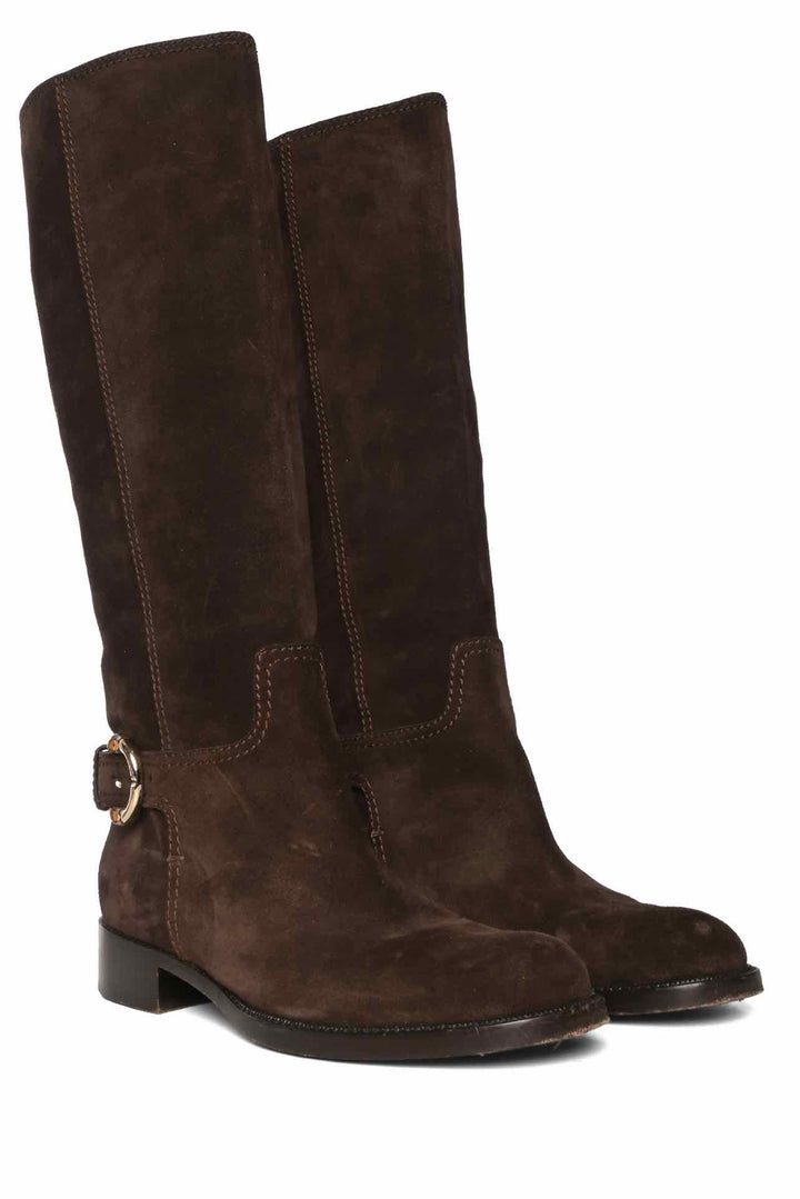 Gucci Size 40 Bamboo Buckle Suede Riding Boots