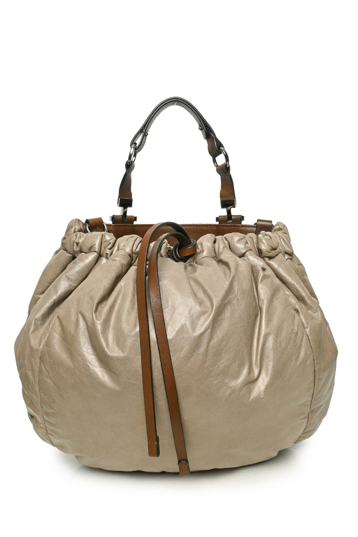 Marni Crinkled Leather Drawstring Hobo Bag