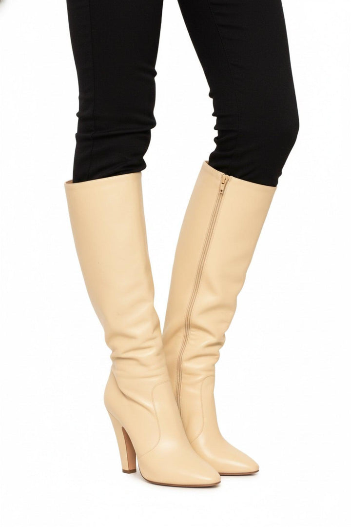 Saint Laurent Size 36.5 Leather Knee High Heeled Boots