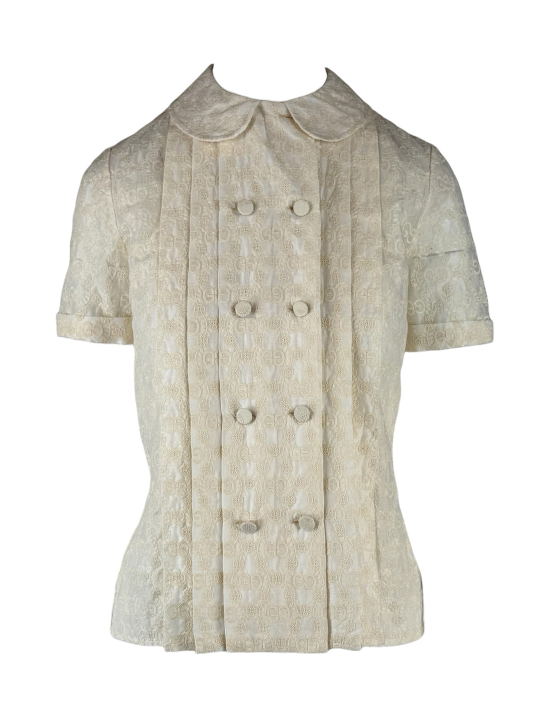Gucci Size 36 GG Embroidered Pleated Blouse