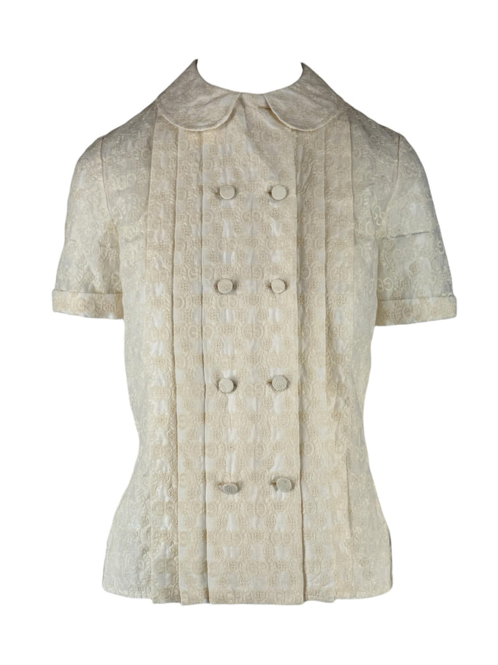 Gucci Size 36 GG Embroidered Pleated Blouse