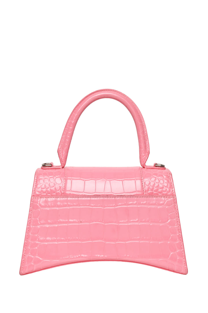 Balenciaga Small Hourglass Crocodile Embossed Leather Top Handle Crossbody