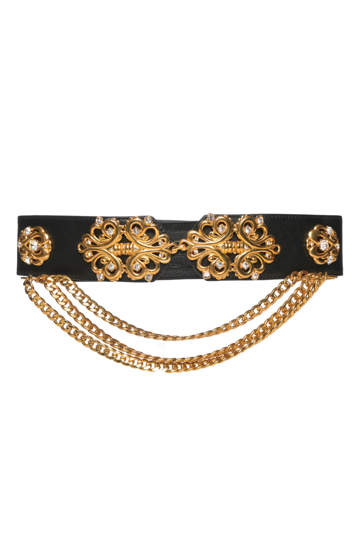 Alessandra Rich Size S Gold Embellishedment Leather Belt