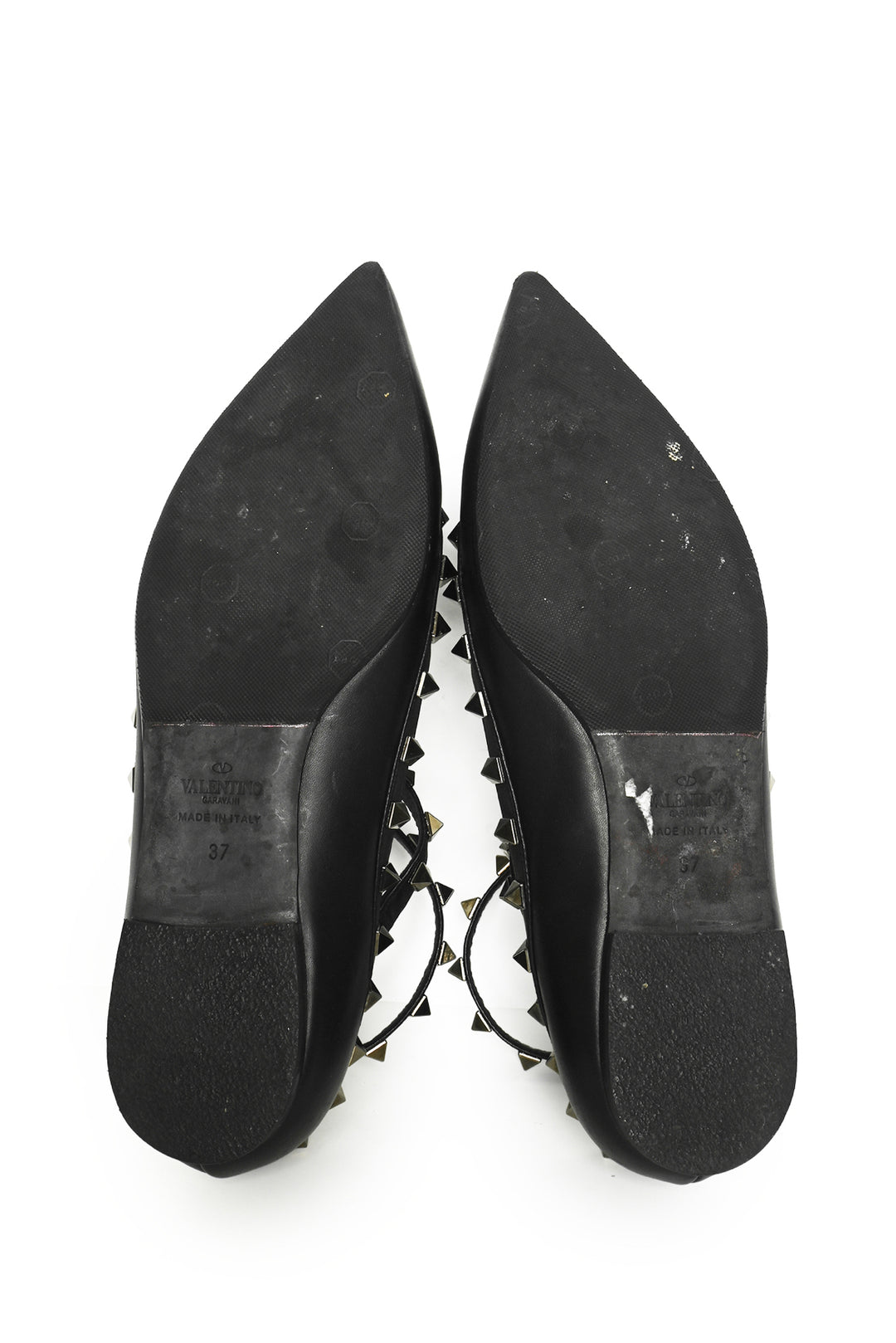 Valentino Size 37 Noir Rockstud Ankle Strap Cage Flats