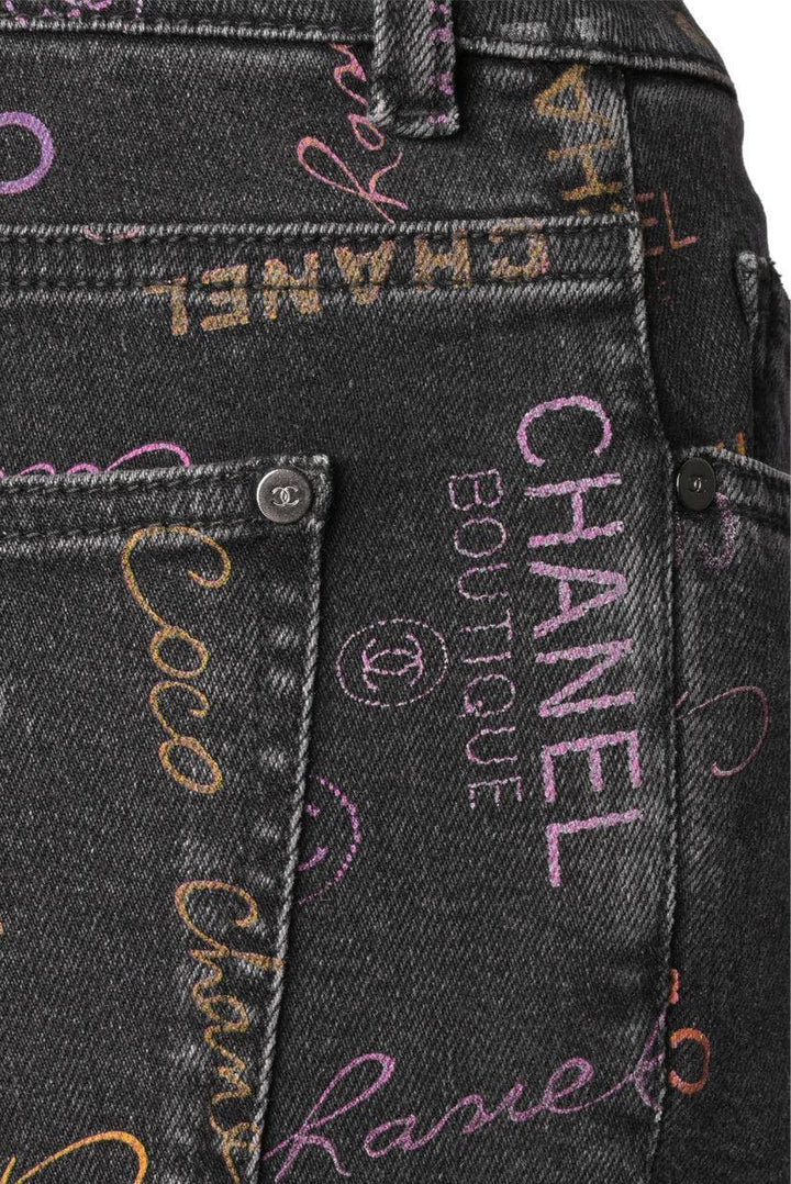 Chanel Size 36 Graffiti Logo Printed Denim Jeans