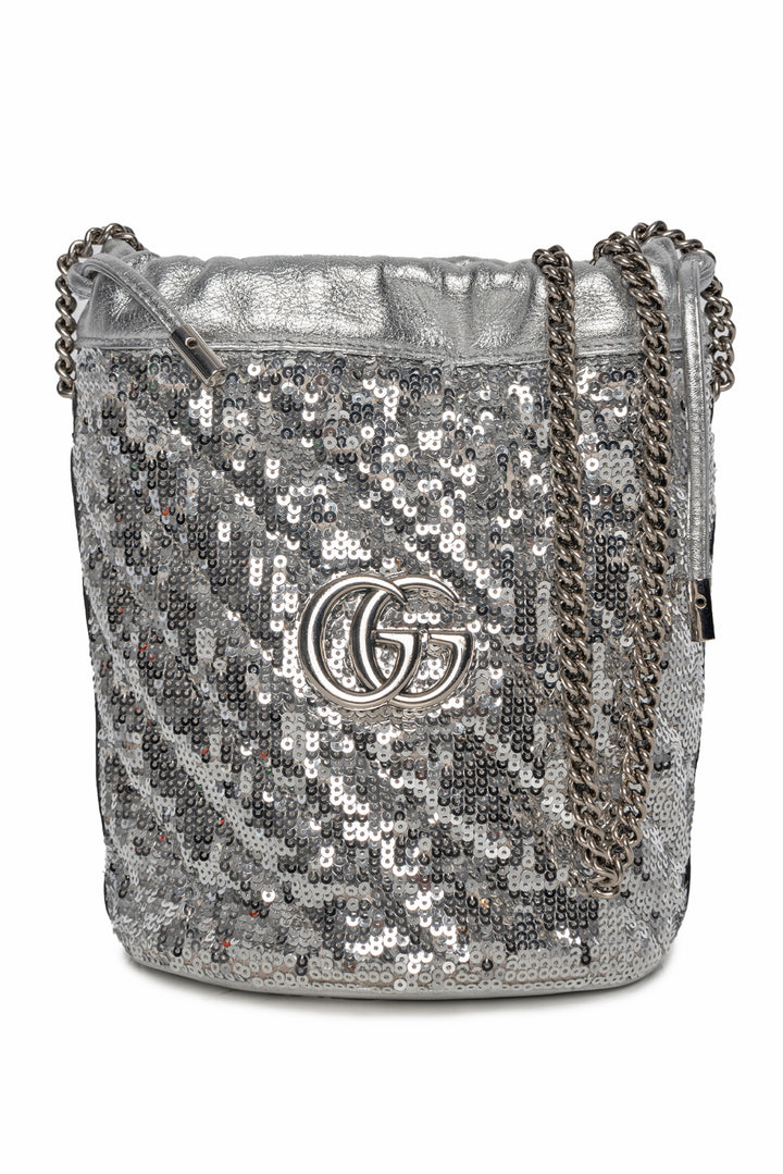 Gucci Sequin Mini GG Marmont 2.0 Bucket Bag Crossbody