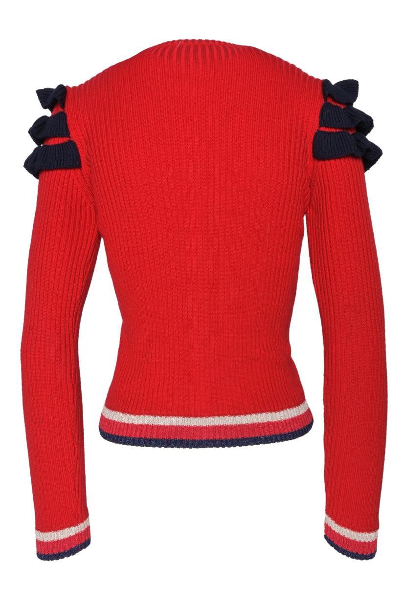 Gucci Size XS Ruffle Trimmed Knit Cardigan