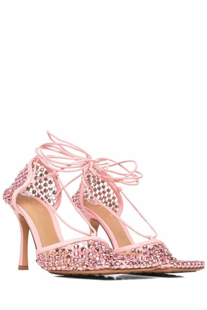 Bottega Veneta Size 41 Stretch Lace Up Crystal Sandals