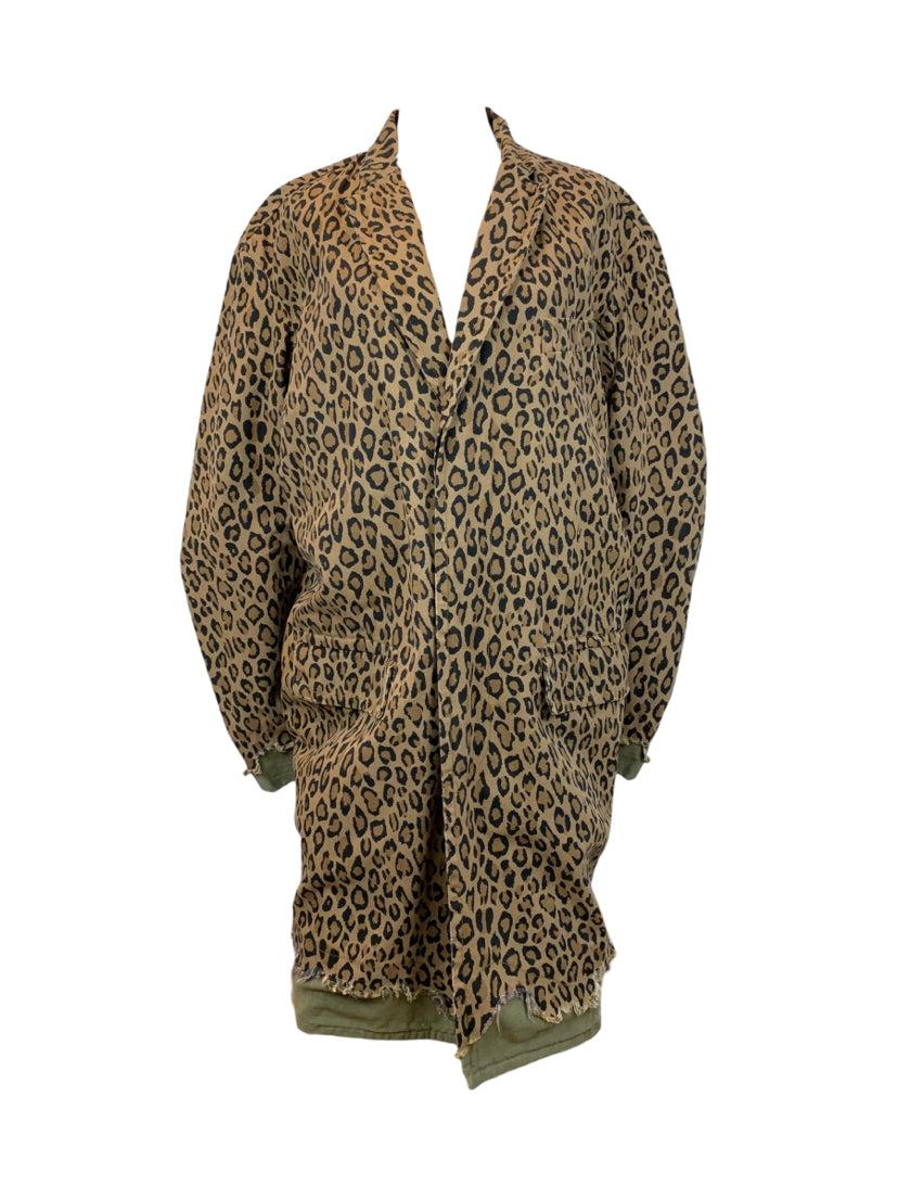 R13 Size XS Tan and Black Leopard Oversized Shredded Coat