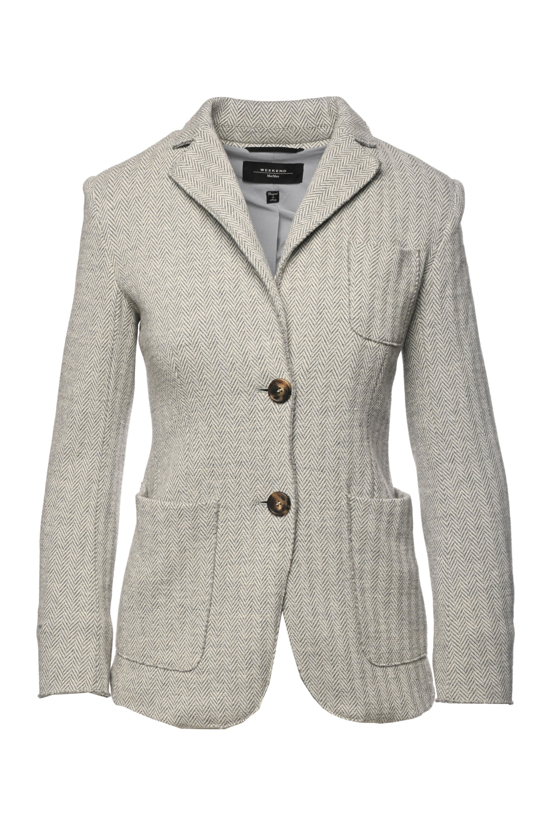 Weekend Max Mara Size 6 Single Breasted Raw Edge Herringbone Jacket