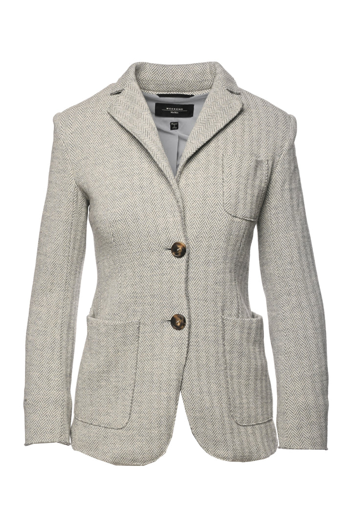 Weekend Max Mara Size 6 Single Breasted Raw Edge Herringbone Jacket