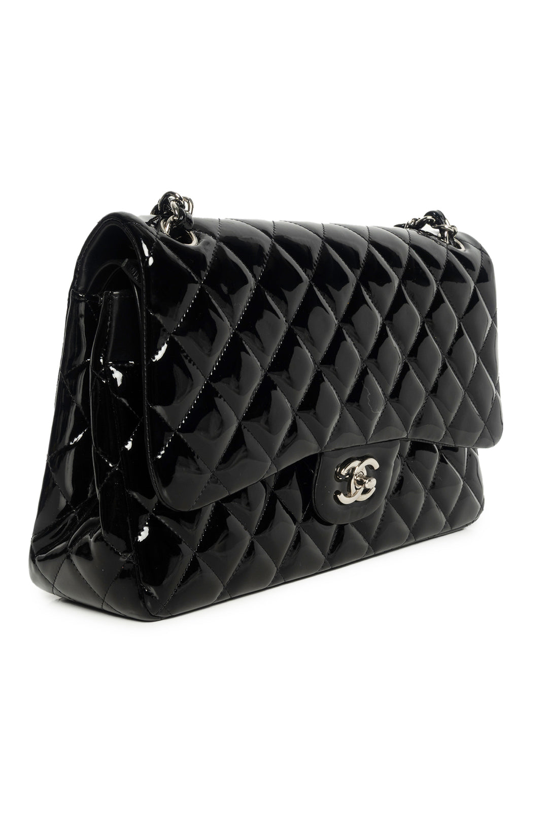 Chanel 2012 Quilted Patent Leather Jumbo Double Flap Shoulder Bag