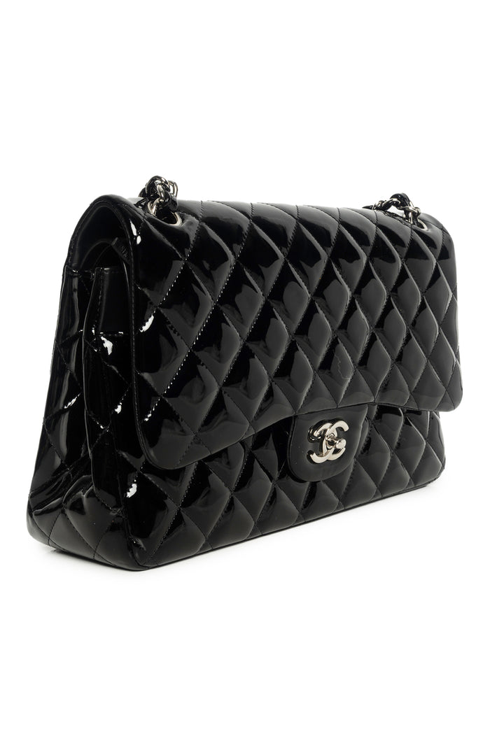 Chanel 2012 Quilted Patent Leather Jumbo Double Flap Shoulder Bag