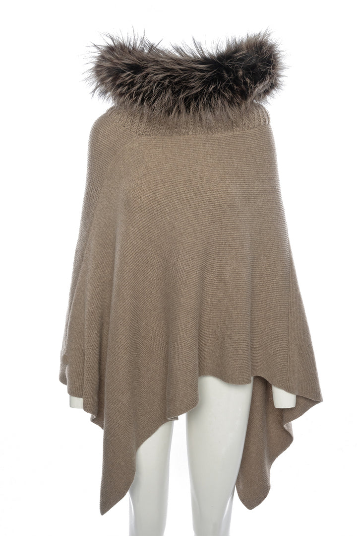 Fur Trimmed Cashmere Poncho