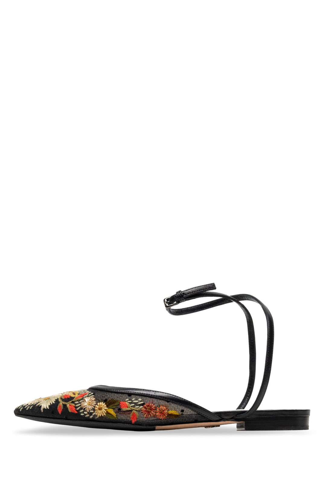 Dior Size 36 Floral Embroidered Mesh & Leather Ankle Strap Flats