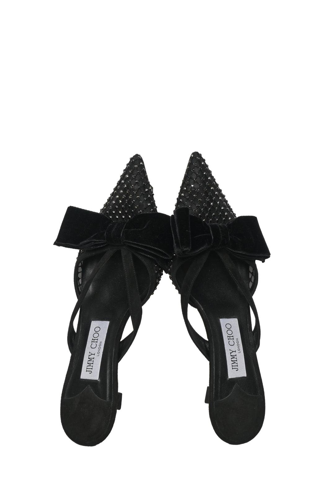 Jimmy Choo Size 38 Flaca Bow & Crystal Embellished Mesh & Suede Mules