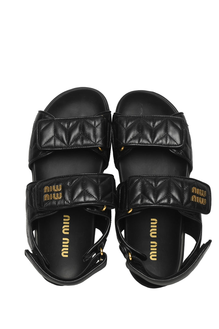 Miu Miu Size 38 Matelasse Leather Sport Sandals