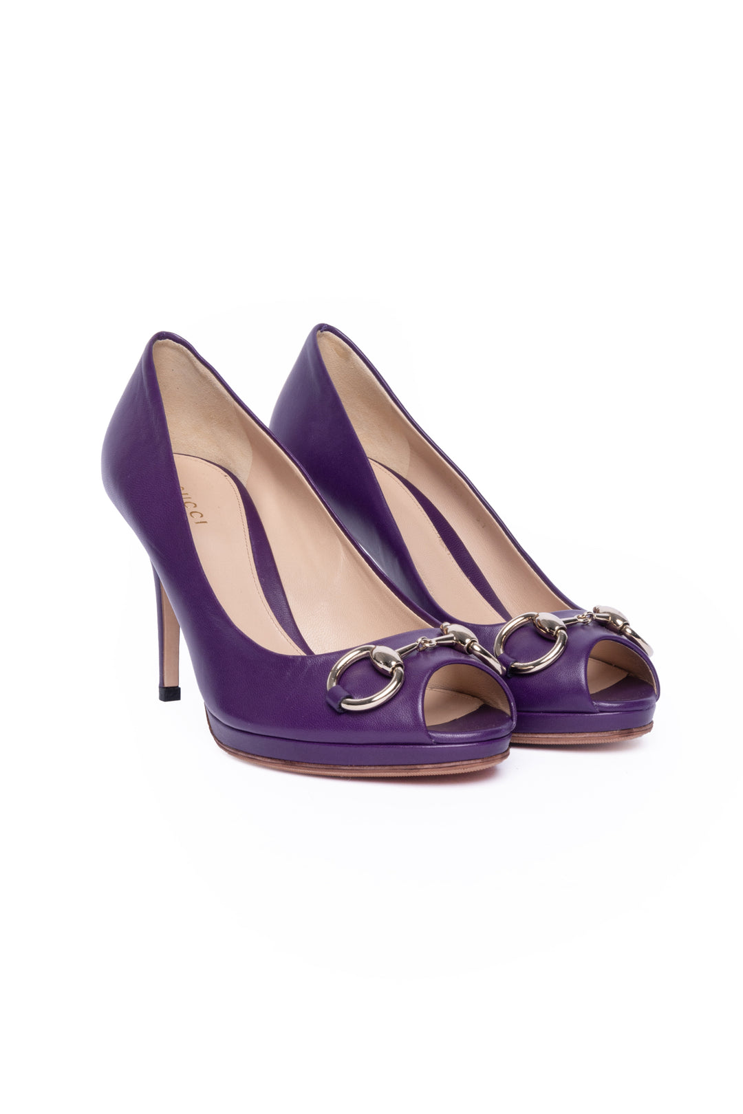 Gucci Size 37 Horsebit Peep-Toe Pumps