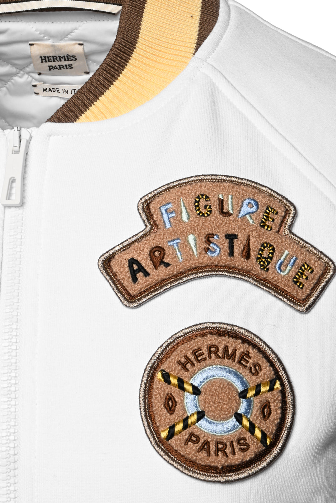 Hermes Size 42 Embroidered Varsity Bomber Jacket