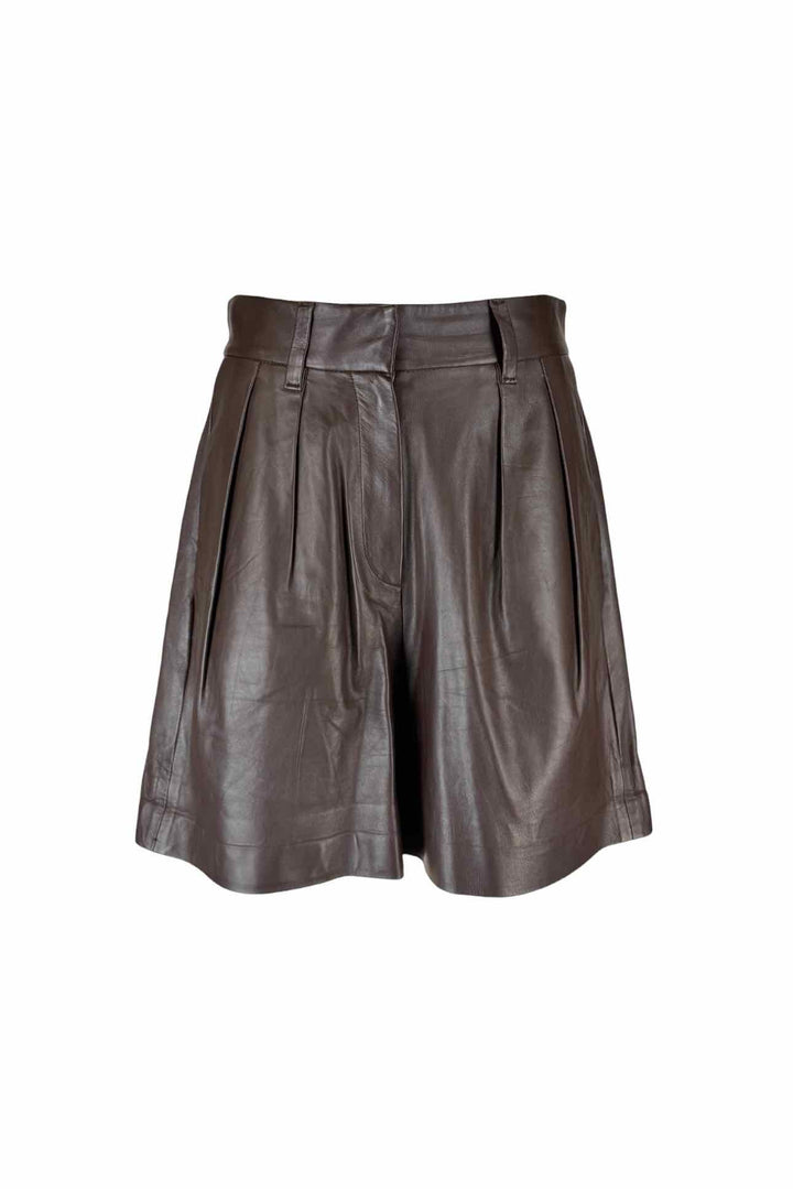 Brunello Cucinelli Size 6 Pleated Leather Shorts