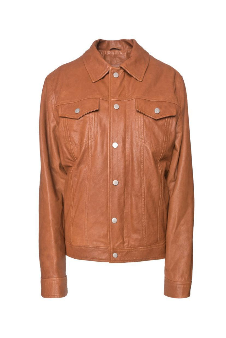 Eleventy Size 42 Men's Calf Leather Trucker Jacket