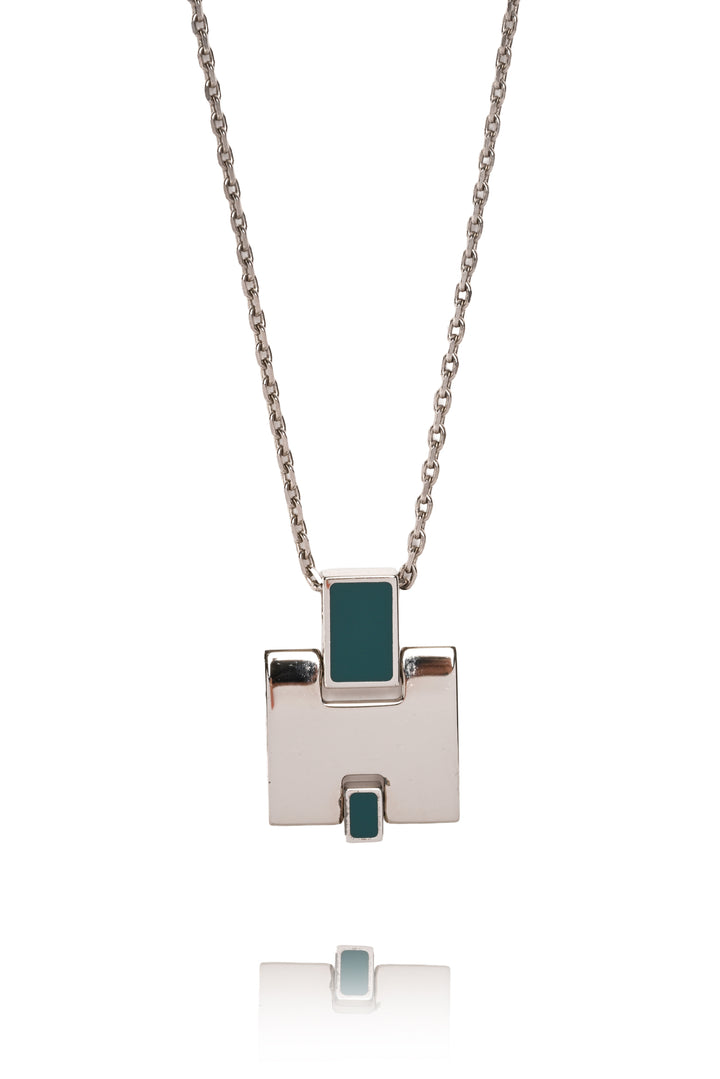 Hermes Palladium Lacquered Eileen H Pendant Necklace