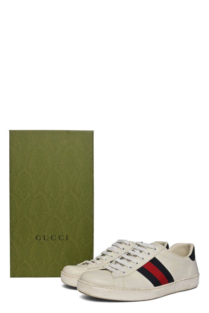 Mens Shoe Size 8.5 Gucci Men's Web Stripe Ace Leather Sneakers