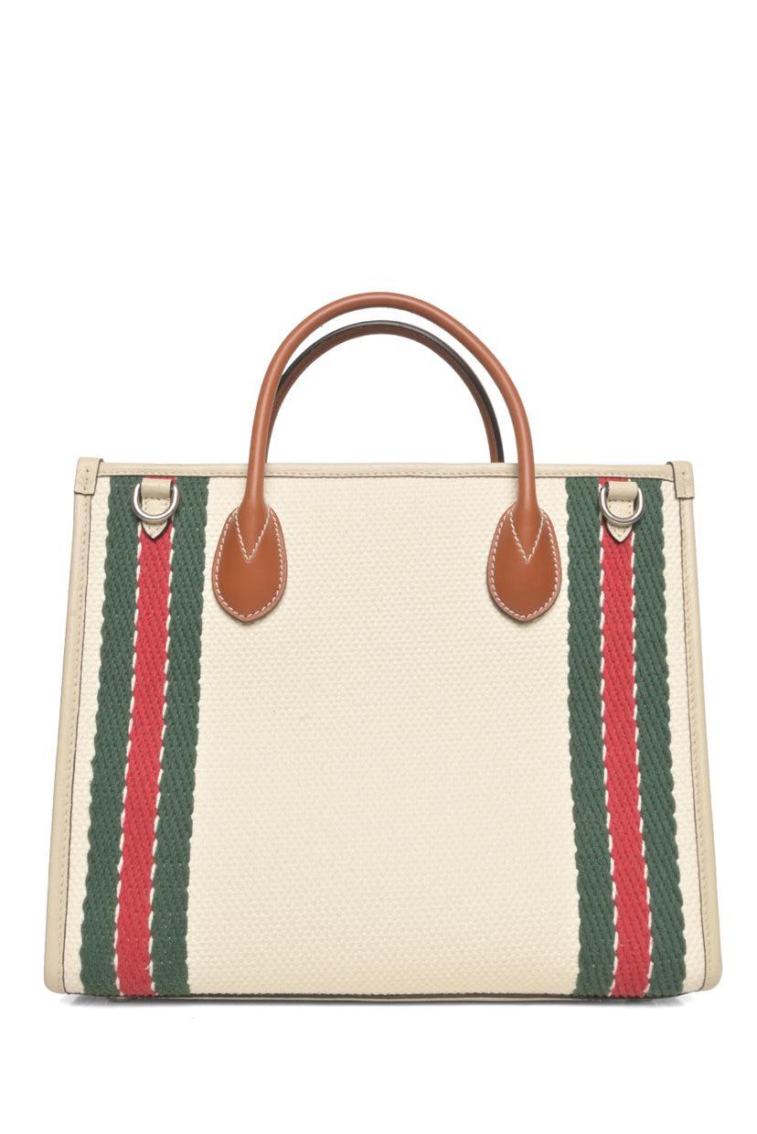 Gucci Interlocking G Embroidered Web Trim 2way Canvas Tote