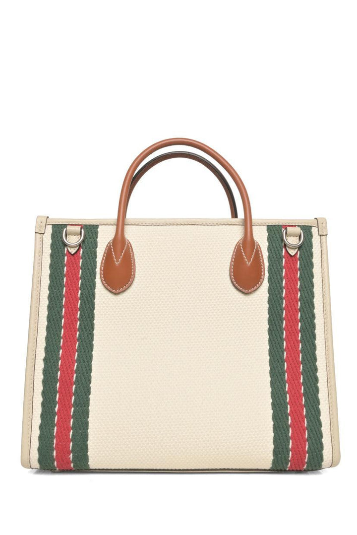 Gucci Interlocking G Embroidered Web Trim 2way Canvas Tote