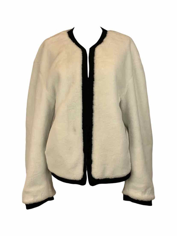 Welldone Size S White Faux-Fur Round Neck Jacket