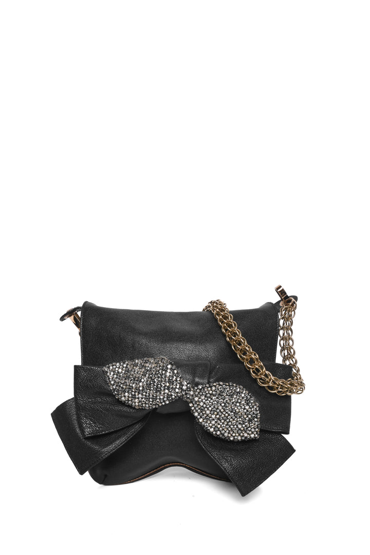 Chloe Vintage Rhinestone Bow Leather Shoulder Bag