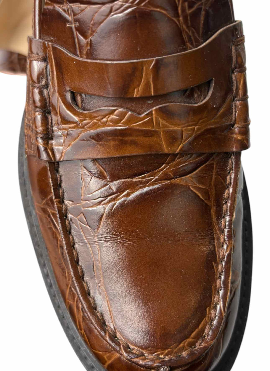Tod's Size 37  Croc Embossed Leather Loafers