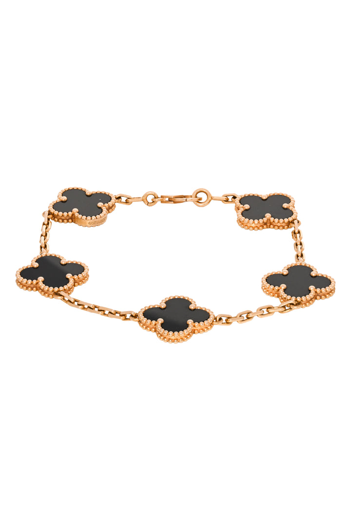 Van Cleef & Arpels 2021 18K Yellow Gold & Black Onyx Vintage Alhambra Bracelet