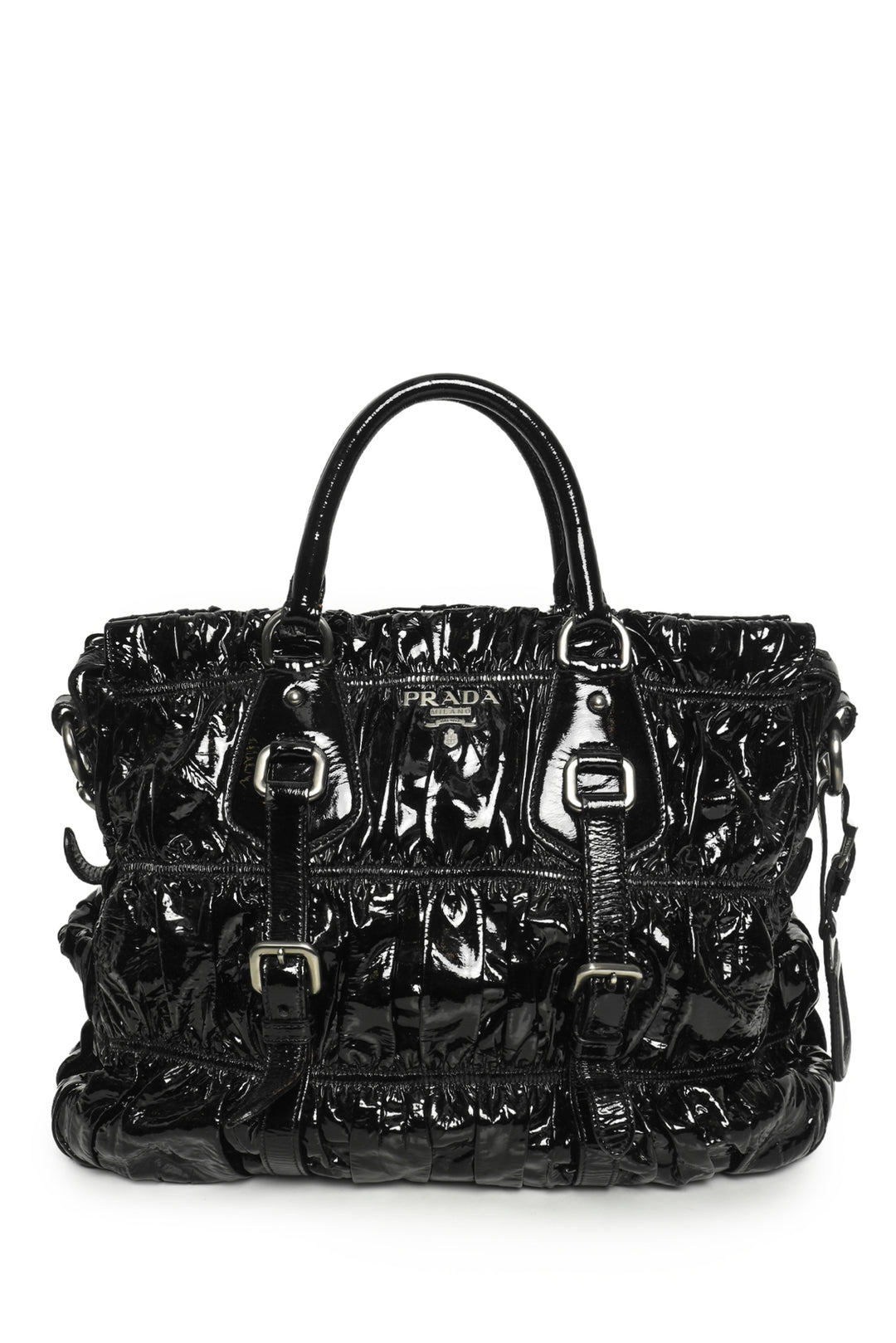 Prada Vernice Gaufre Ruched Patent Leather Tote