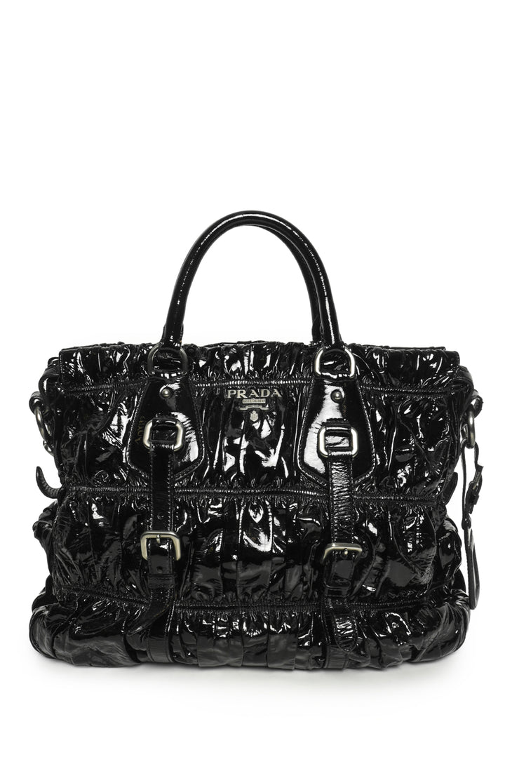 Prada Vernice Gaufre Ruched Patent Leather Tote