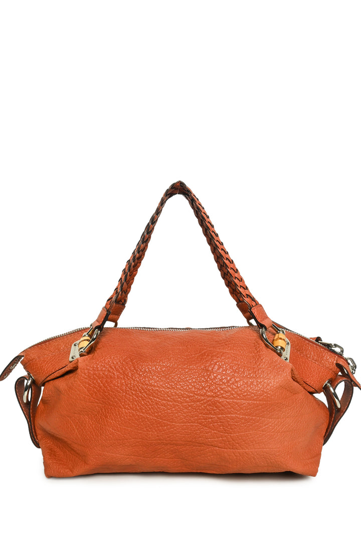 Gucci Textured Leather Bamboo Bar Tote