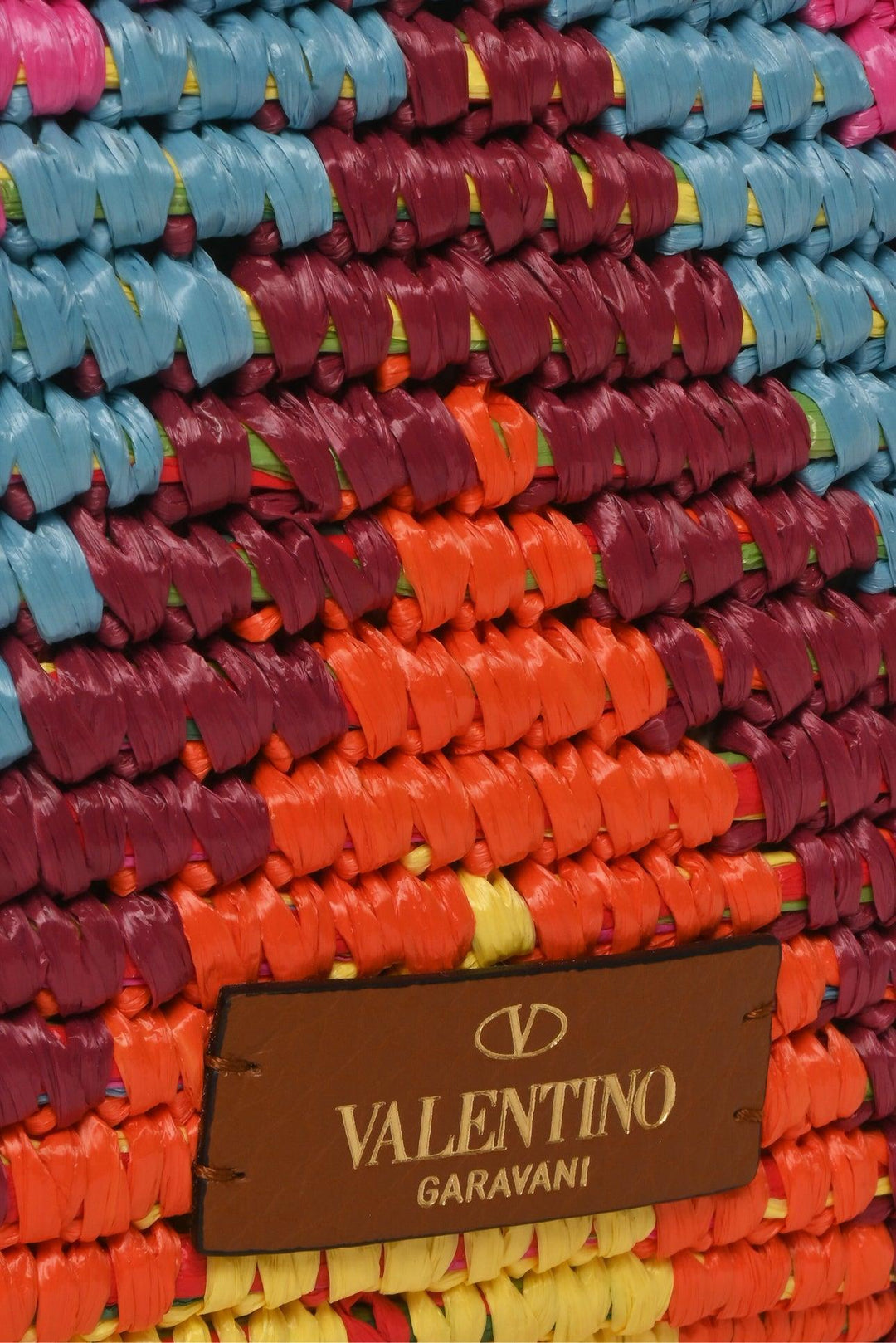 Valentino Roman Studded Chevron Raffia Rainbow Tote