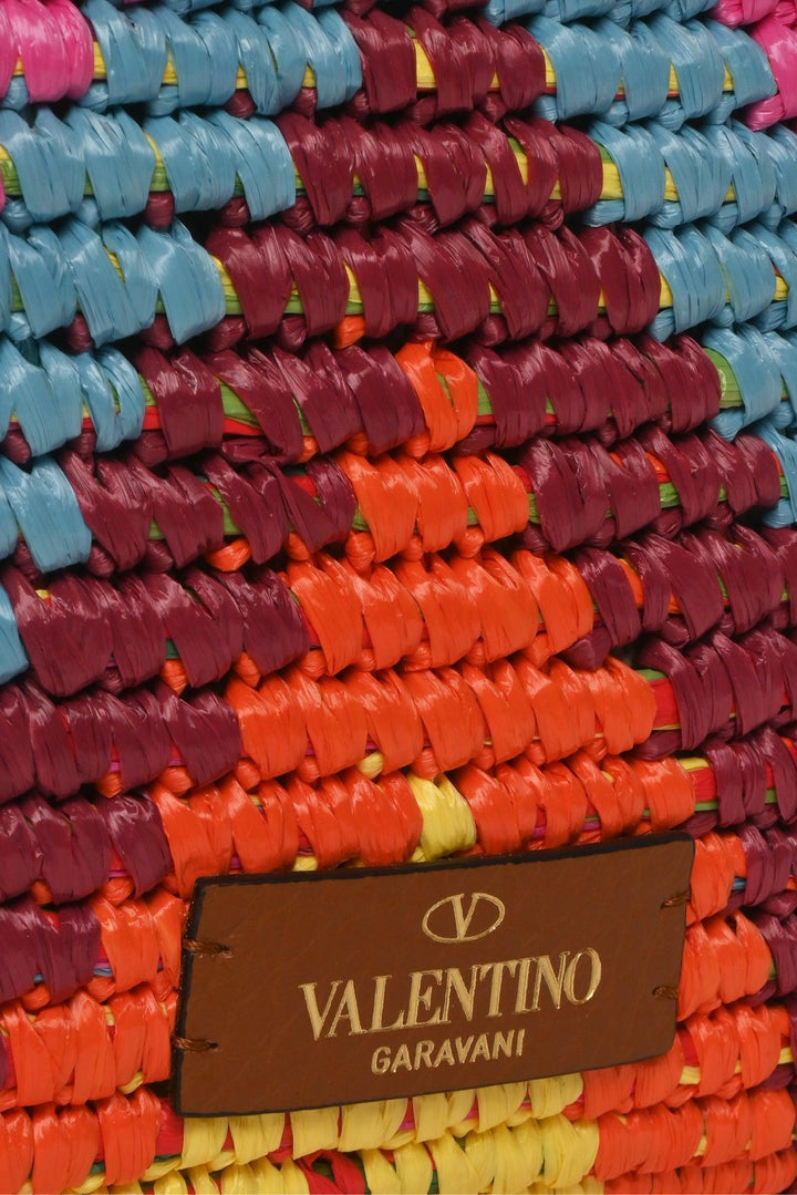 Valentino Roman Studded Chevron Raffia Rainbow Tote