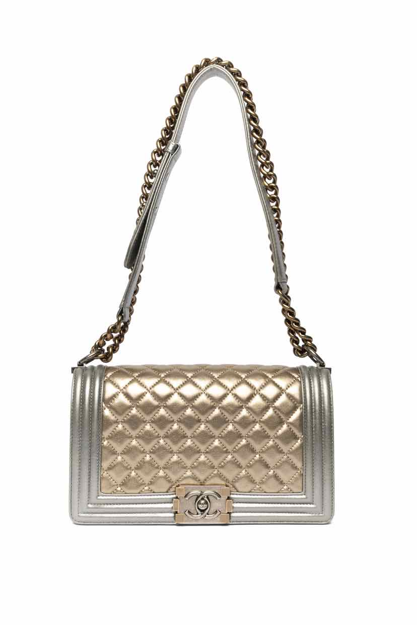 Chanel 2014 Two-Tone Metallic Lambskin Medium Boy Bag