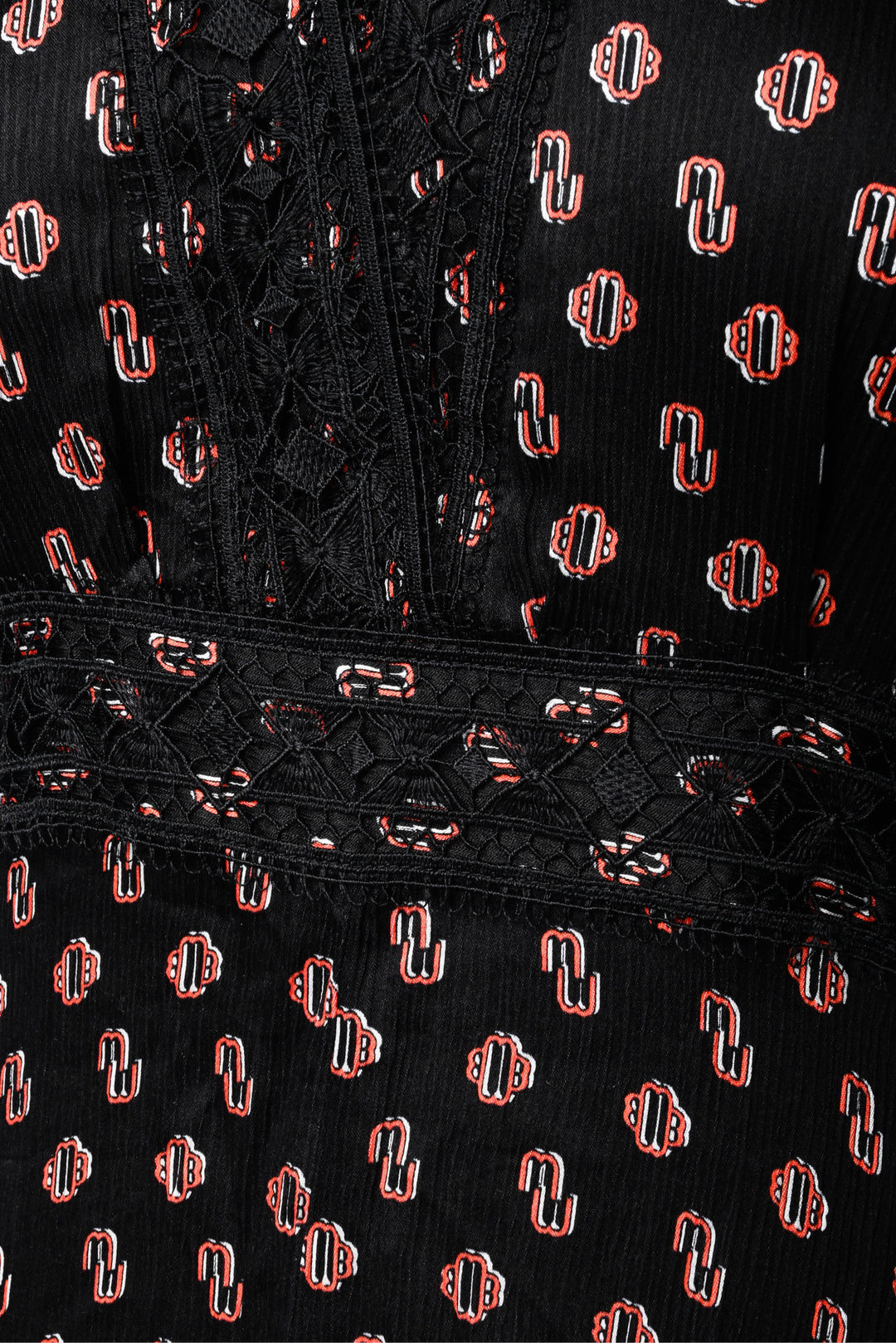 maje Size 38 Lace Trimmed Logo Print Maxi Dress