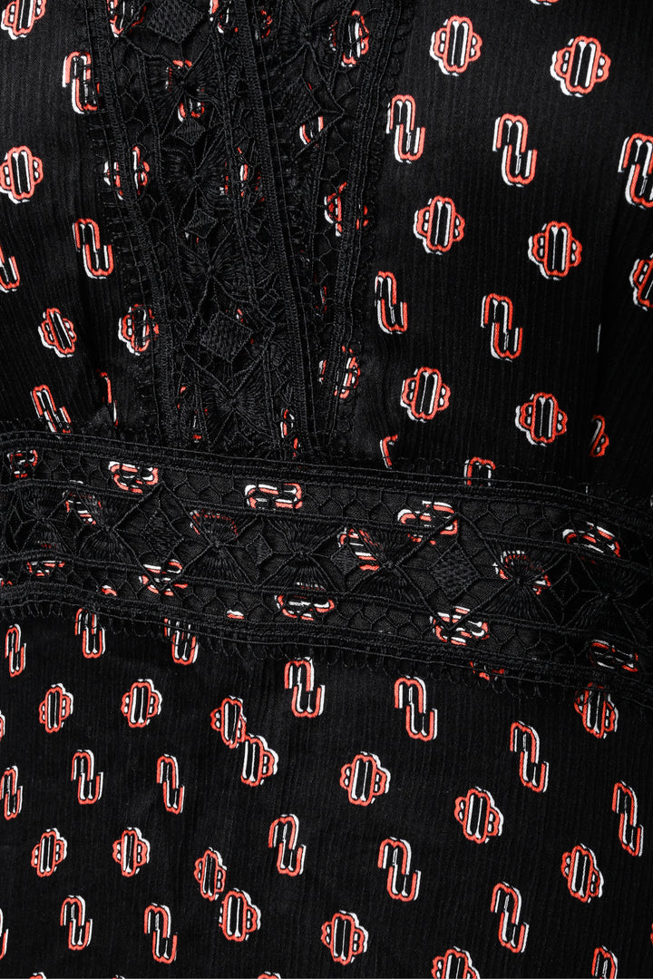 maje Size 38 Lace Trimmed Logo Print Maxi Dress