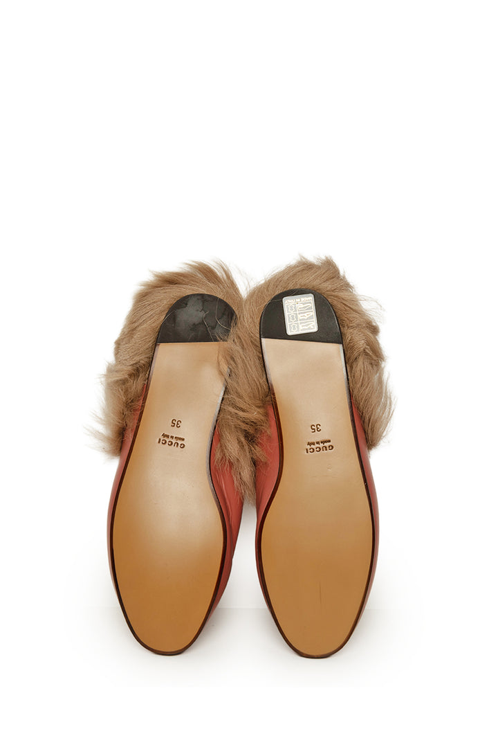 Gucci Size 35 Princetown Genuine Shearling Loafer Mules