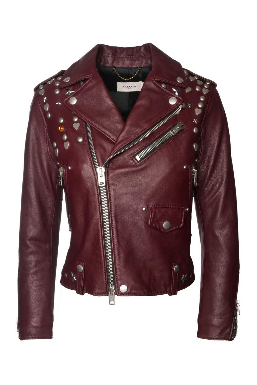 Coach Size 00 Leather Moto Jacket With Beatnik Rivets
